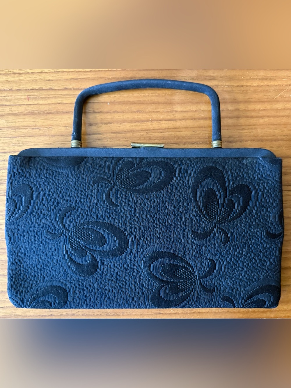 Vintage Garay Black Women's Wristlet Clutch with Gold Accents